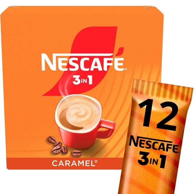 Nescafe 3 In 1 Caramel Instant Coffee Sachets 12x16g - gallery image 1