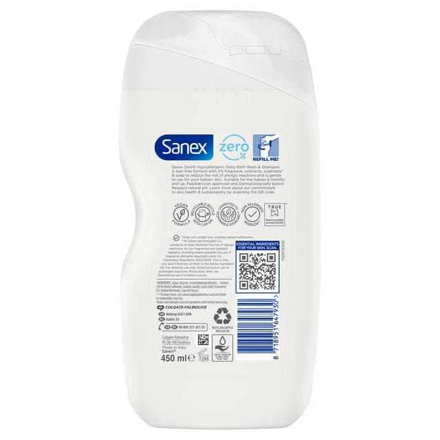 Sanex Zero% Hypoallergenic Baby Bath Foam & Shampoo 450ml - gallery image 2