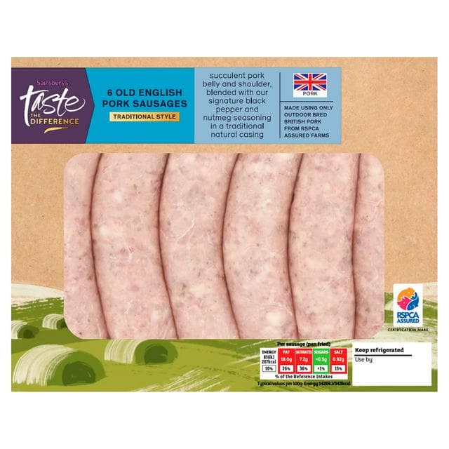 Sainsbury's Traditional Style Old English Pork Sausages, Taste the Difference 454g - gallery image 1