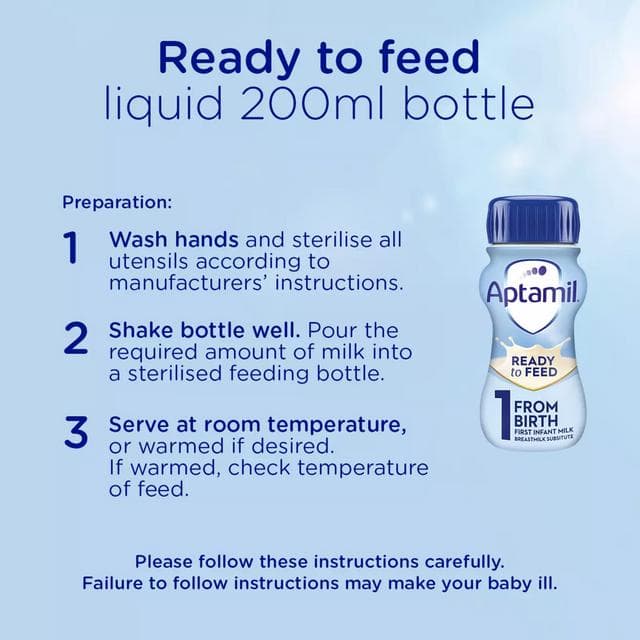 Aptamil 1 First Infant Baby Milk Formula Liquids From Birth Multipack Ready to Feed 12x200ml - gallery image 5