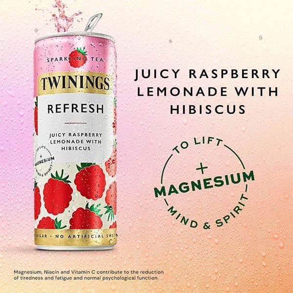 Twinings Sparkling Tea Refresh Juicy Raspberry Lemonade with Hibiscus 4 x 250ml - gallery image 3