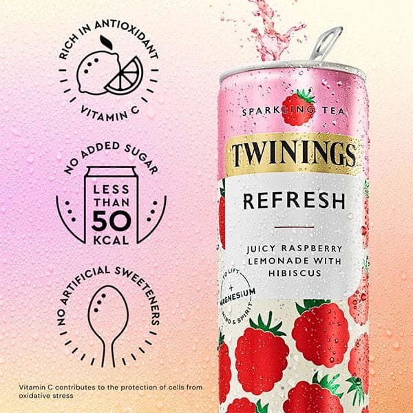 Twinings Sparkling Tea Refresh Juicy Raspberry Lemonade with Hibiscus 4 x 250ml - gallery image 4