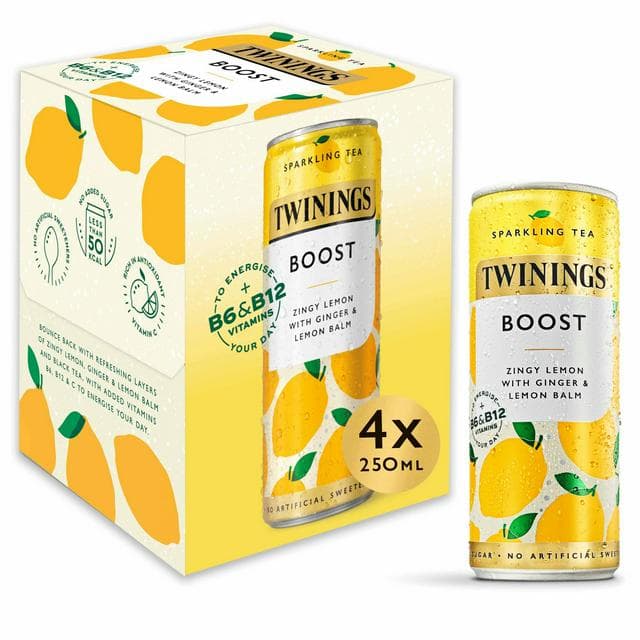 Twinings Sparkling Tea Boost Zingy Lemon with Ginger & Lemon Balm 4 x 250ml - gallery image 1