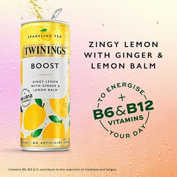 Twinings Sparkling Tea Boost Zingy Lemon with Ginger & Lemon Balm 4 x 250ml - gallery image 3