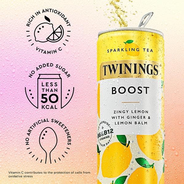 Twinings Sparkling Tea Boost Zingy Lemon with Ginger & Lemon Balm 4 x 250ml - gallery image 4