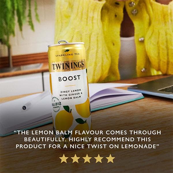 Twinings Sparkling Tea Boost Zingy Lemon with Ginger & Lemon Balm 4 x 250ml - gallery image 5