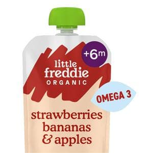 Little Freddie Organic Good for Brains Strawberries, Bananas & Apples Baby Food Pouch with Omega 3 6+ Months 90g