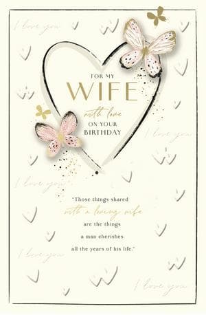 Gibson For My Wife Happy Birthday Butterflies & Hearts Design Greeting Card