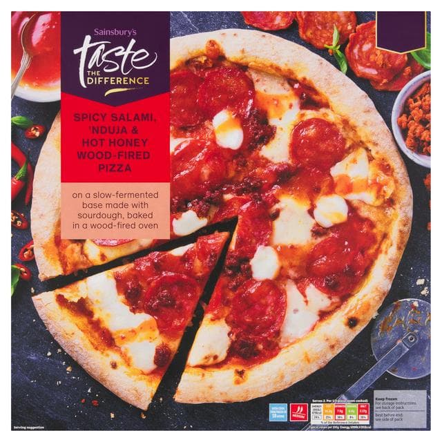 Sainsbury's Spicy Salami Nduja & Hot Honey Wood Fired Pizza, Taste the Difference 395g - gallery image 1