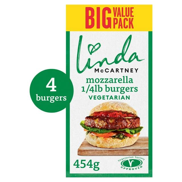 Linda McCartney's Mozzarella Burgers x4 454g - gallery image 1
