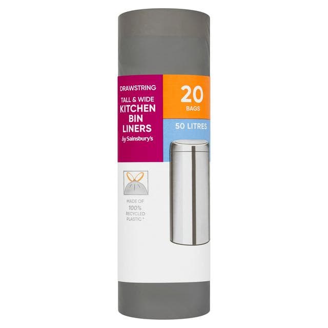 Sainsbury's Drawstring Tall & Wide Kitchen Bin Liners 50L - gallery image 1