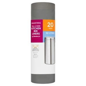 Sainsbury's Drawstring Tall & Wide Kitchen Bin Liners 50L