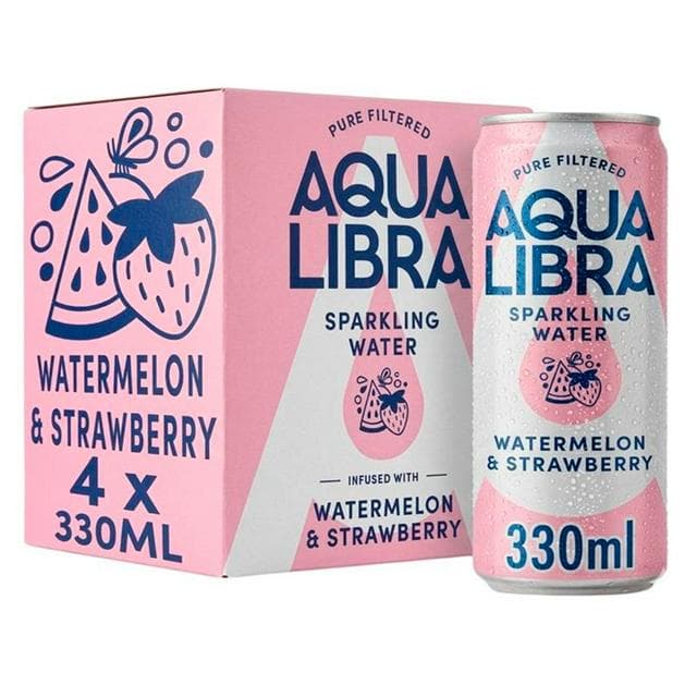 Aqua Libra Infused with Watermelon & Strawberry Sparkling Water 4 x 330ml - gallery image 1