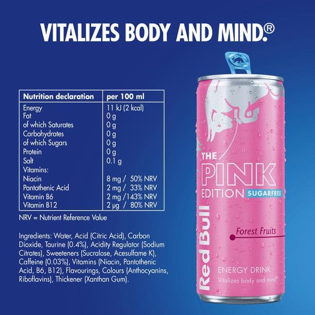 Red Bull Energy Drink Sugar Free Pink Edition Forest Fruits 4x250ml - gallery image 3
