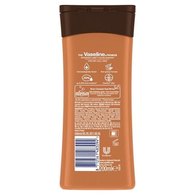 Vaseline Intensive Care Cocoa Radiant Body Lotion Moisturises & Restores Glow to Dry Skin 200ml - gallery image 5