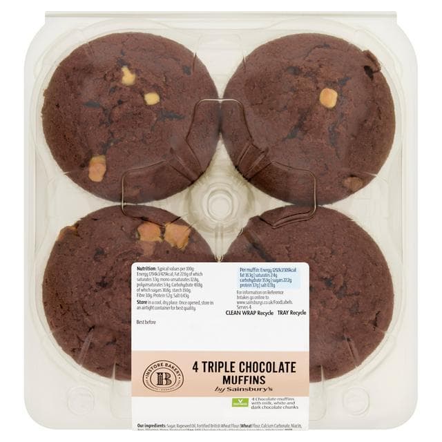 Sainsbury's Triple Chocolate Muffins x4 - gallery image 1