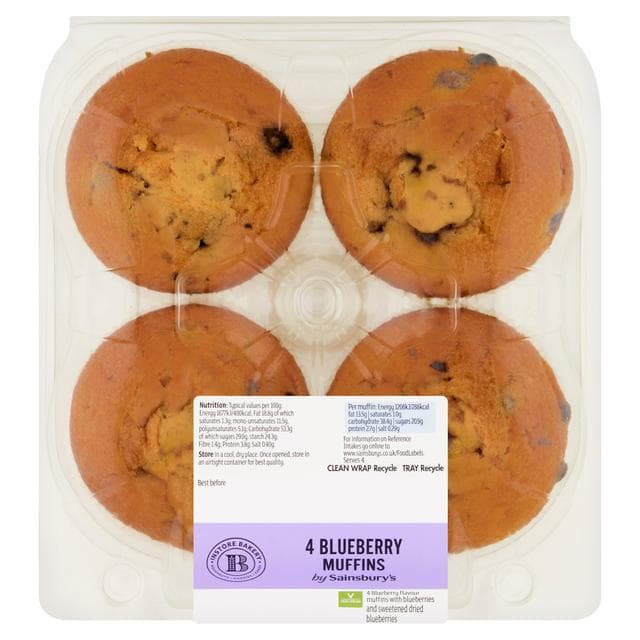 Sainsbury's Blueberry Muffins x4 - gallery image 1