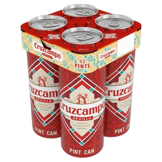 Cruzcampo Sevilla 4 x 568ml Lager Beer 4.4% ABV Pint Cans - gallery image 1