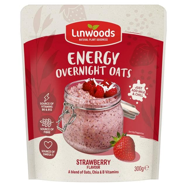Linwoods 300g Strawberry Flavour Energy Overnight Oats - gallery image 1