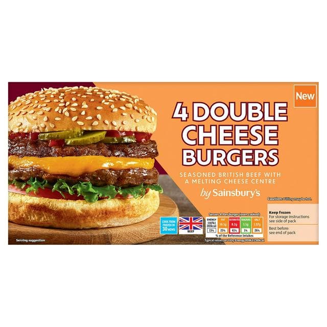 Sainsbury's Double Cheese Burgers x4 568g - gallery image 1