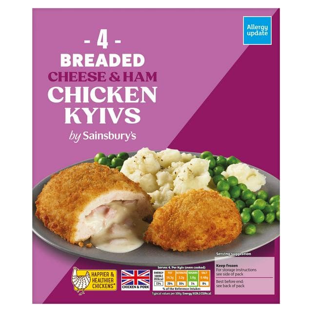 Sainsbury's Breaded Cheese & Ham Chicken Kyivs x4 490g - gallery image 1