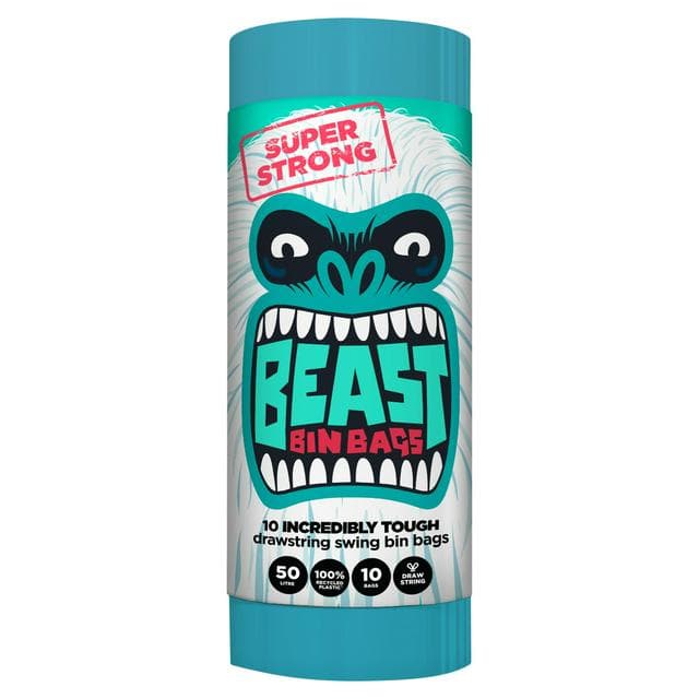 Beast Bin Bags Incredibly Tough Drawstring Swing Bin Bags x10 50L - gallery image 1