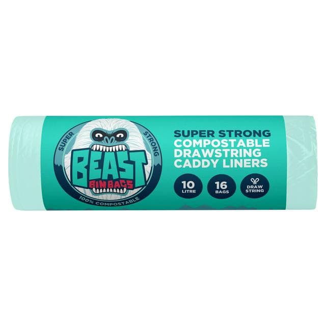 Beast Bin Bags Super Strong Compostable Drawstring Caddy Liners x16 10L - gallery image 1