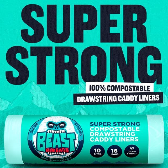 Beast Bin Bags Super Strong Compostable Drawstring Caddy Liners x16 10L - gallery image 2