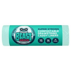 Beast Bin Bags Super Strong Compostable Drawstring Caddy Liners x16 10L
