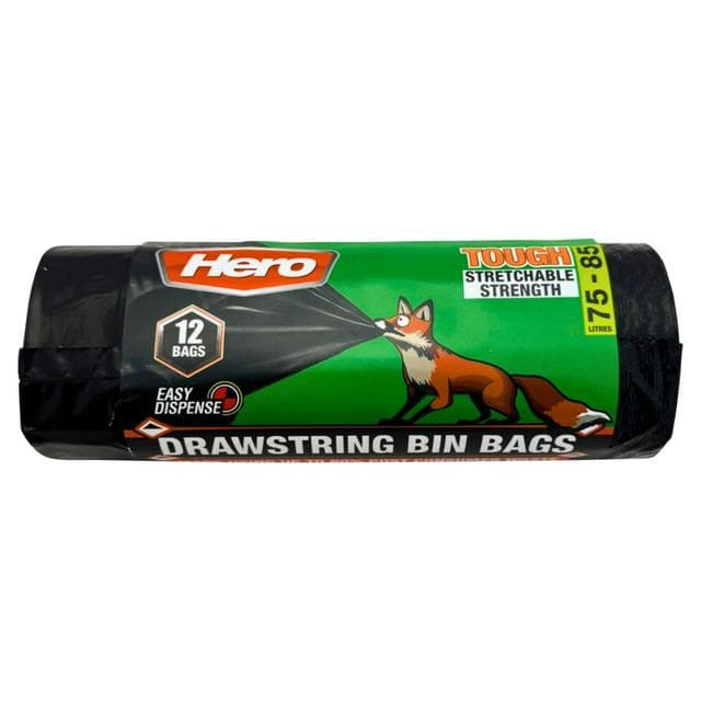 Hero Drawstring Bin Bags x12 75-85L - gallery image 1