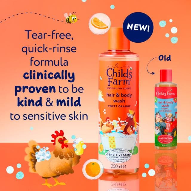 Childs Farm 250ml Gentle Tear-Free Formula for Babies, Kids & Sensitive Skin Sweet Orange Hair & Body Wash - gallery image 2