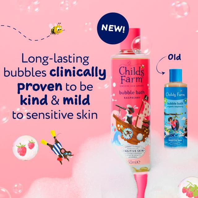 Childs Farm 250ml Gentle Formula for Babies, Kids & Sensitive Skin Raspberry Bubble Bath - gallery image 2