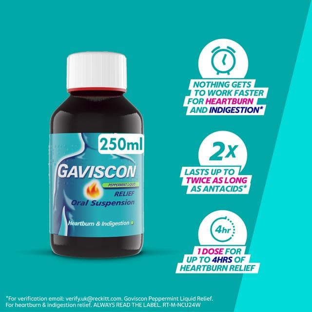 Gaviscon Heartburn & Indigestion Liquid Peppermint 250ml - gallery image 4