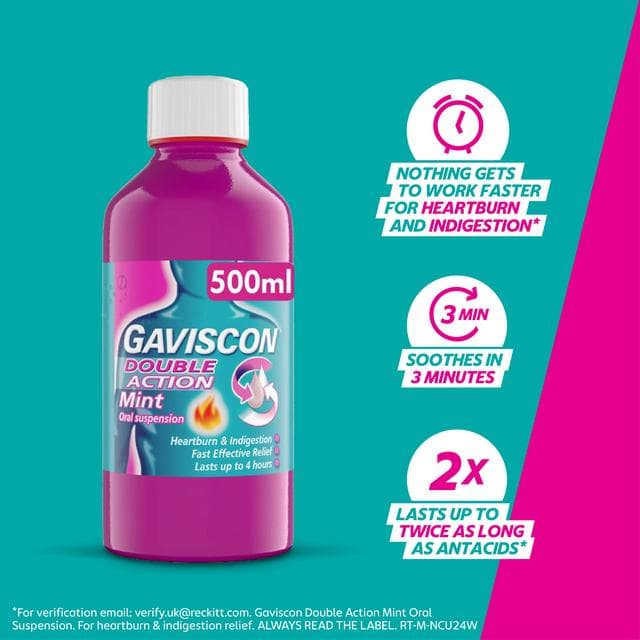 Gaviscon Double Action Heartburn & Indigestion Liquid Mint 500ml - gallery image 2