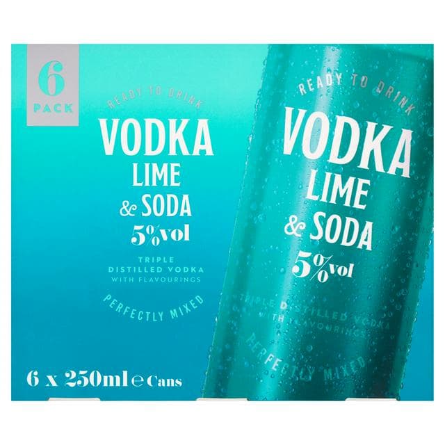 Sainsbury's Lime & Soda Vodka 6 x 250ml - gallery image 1