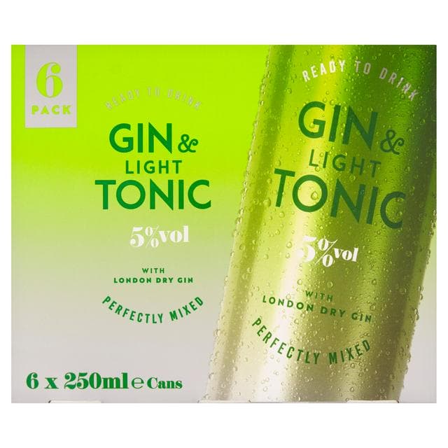 Sainsbury's Gin & Light Tonic 6 x 250ml - gallery image 1