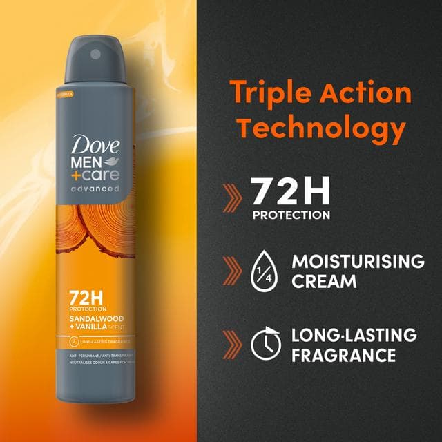 Dove Men+Care Advanced Antiperspirant Aerosol Sandalwood + Vanilla 200ml - gallery image 2