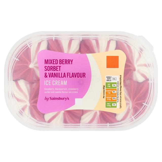 Sainsbury's Mixed Berry Sorbet & Vanilla Flavour Ice Cream 900ml - gallery image 1