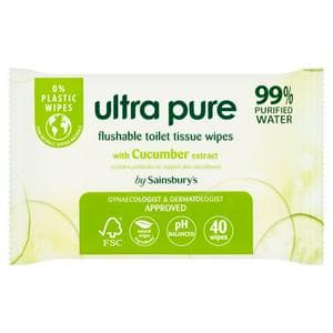 Sainsbury's Ultra Pure Flushable Toilet Tissue Wipes with Cucumber Extract x40