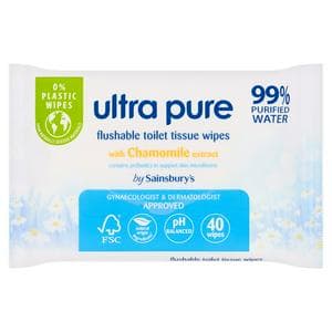 Sainsbury's Ultra Pure Flushable Toilet Tissue Wipes with Chamomile Extract x40