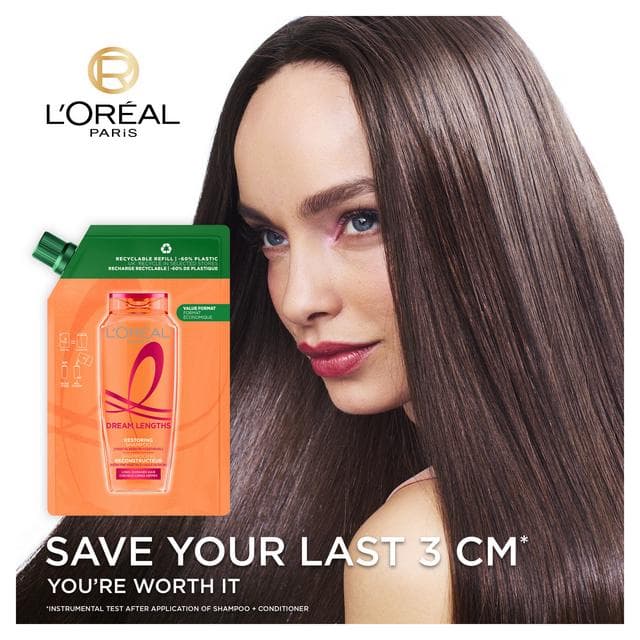 L'Oréal Paris Elvive Dream Lengths Restoring Shampoo Refill Pouch for Long Hair 500ml - gallery image 2