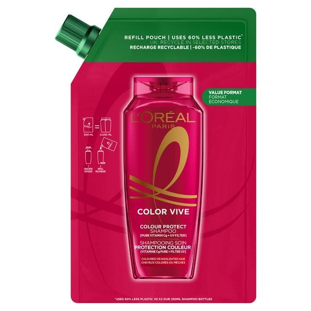 L'Oréal Paris Elvive Colour Protect Shampoo Refill Pouch for Coloured & Highlighted Hair 500ml - gallery image 1