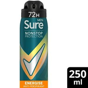 Sure Men Nonstop Protection Anti Perspirant Aerosol Deodorant Energise 250ml