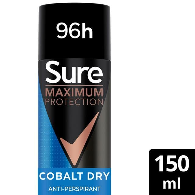 Sure Men Maximum Protection 150ml Cobalt Dry Antiperspirant Aerosol Deodorant Spray - gallery image 1