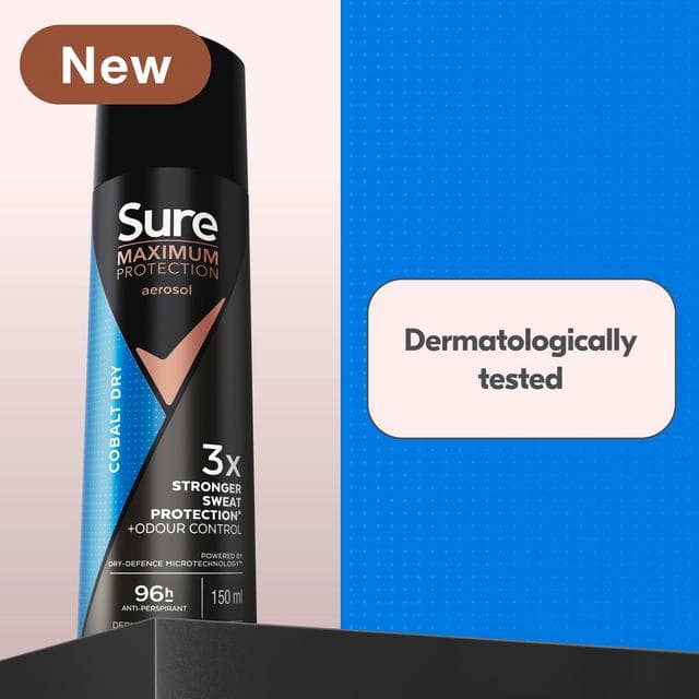 Sure Men Maximum Protection 150ml Cobalt Dry Antiperspirant Aerosol Deodorant Spray - gallery image 2