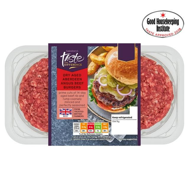 Sainsbury's 2 Dry Aged Aberdeen Angus Beef Burgers, Taste the Difference 340g - gallery image 1