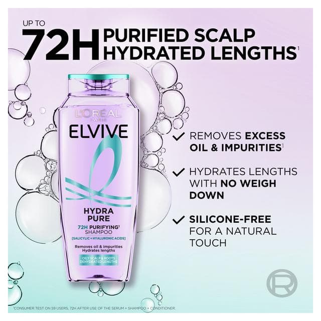 L'Oréal Paris Elvive Hydra Pure 72H Purifying Shampoo for Oily Scalp & Dehydrated Lengths 250ml - gallery image 2