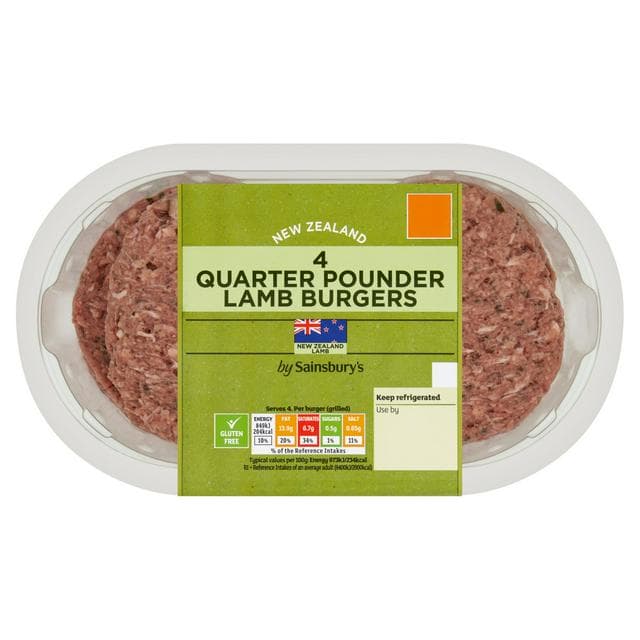 Sainsbury's 4 x Quarter Pounder Lamb Burgers 454g - gallery image 1