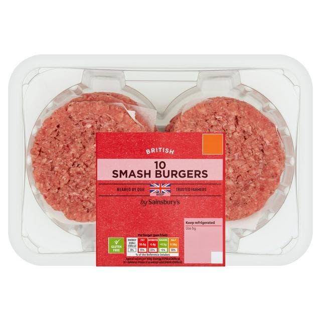 Sainsbury's 10 x British Smash Burgers 750g - gallery image 1
