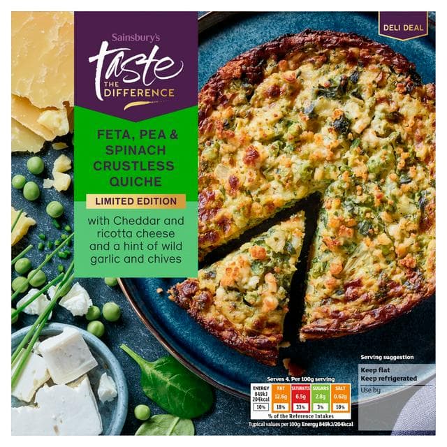 Sainsbury's Feta, Pea & Spinach Crustless Quiche, Limited Edition, Taste the Difference 400g - gallery image 1